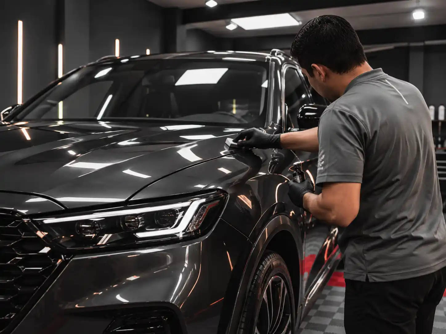 Aplicación de nano cerámico en SUV dentro del taller